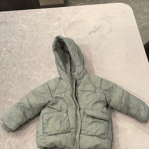 Zara Toddler sage green puffer coat good condition size 18-24